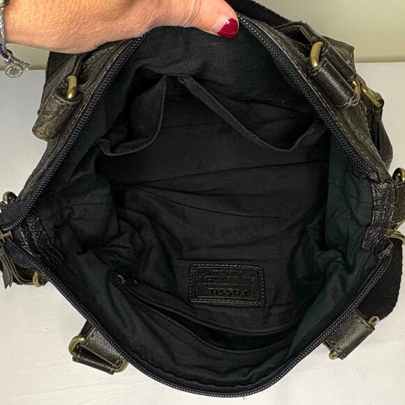 Fossil Long Live Vintage Leather Handbag Purse Crossbody | Dark Brown Y2K Hobo - Picture 9 of 16